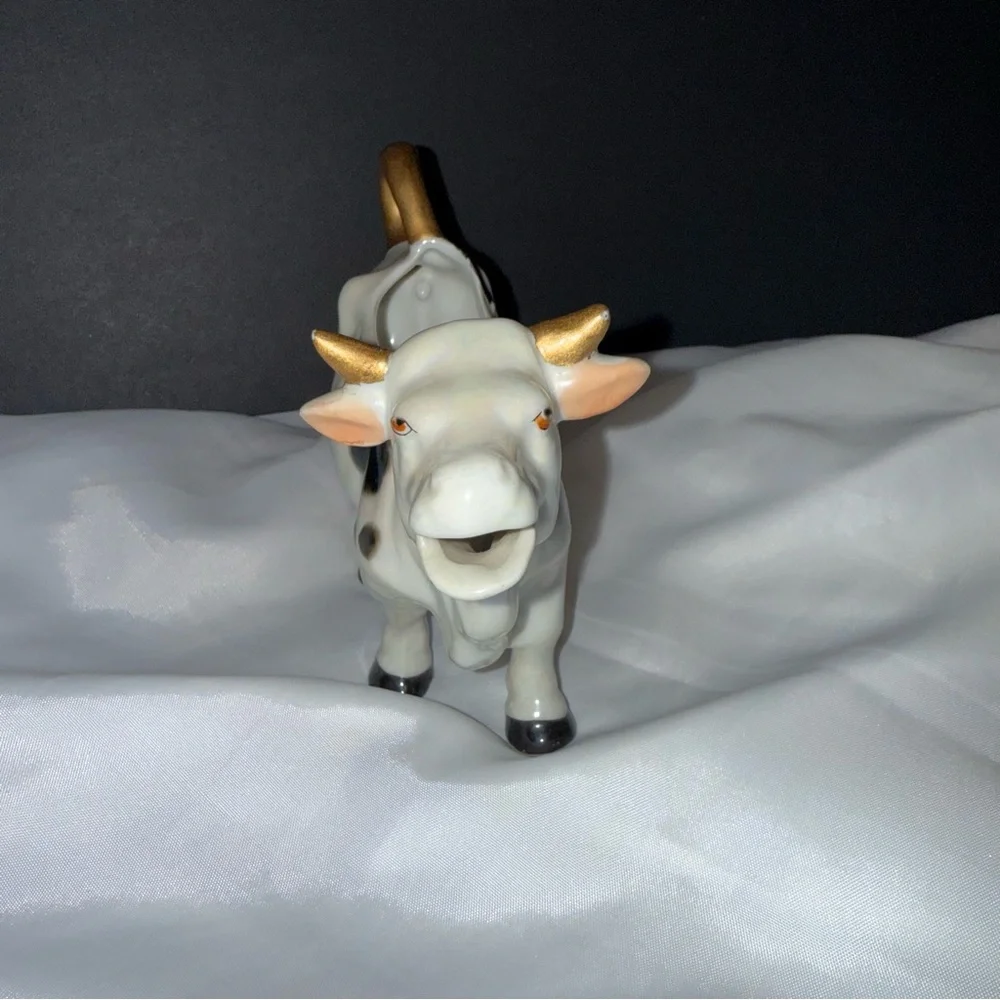 Rare Vintage Porcelain‎ Cow Creamer Hand Painted Gold Accents Cow Lovers Gift